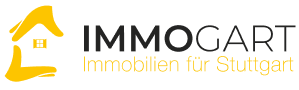 Logo for IMMOGART with a stylized yellow house icon and the text 'IMMOGART Immobilien für Stuttgart'.